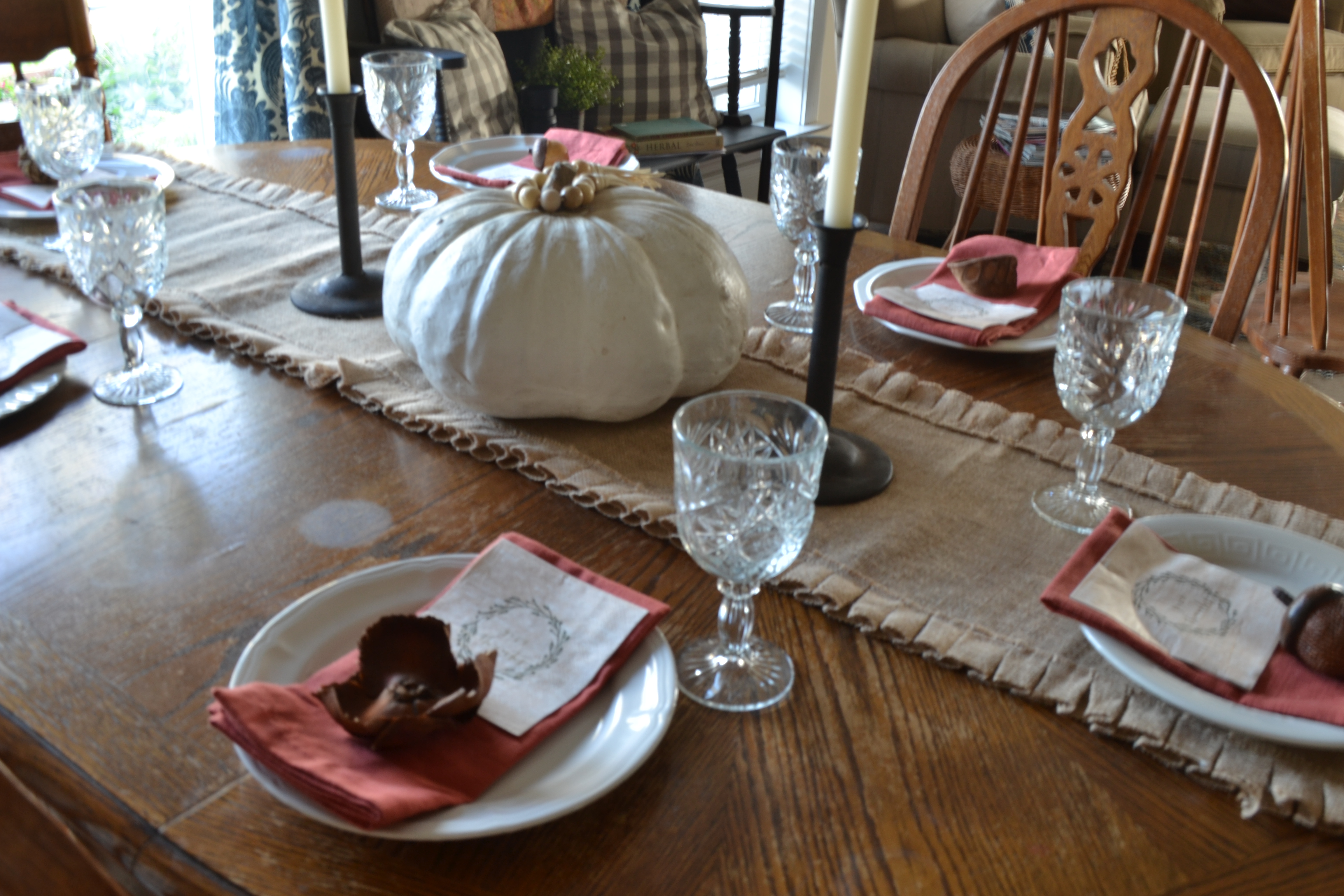 Simplistic, Neutral Thanksgiving table and a prayer