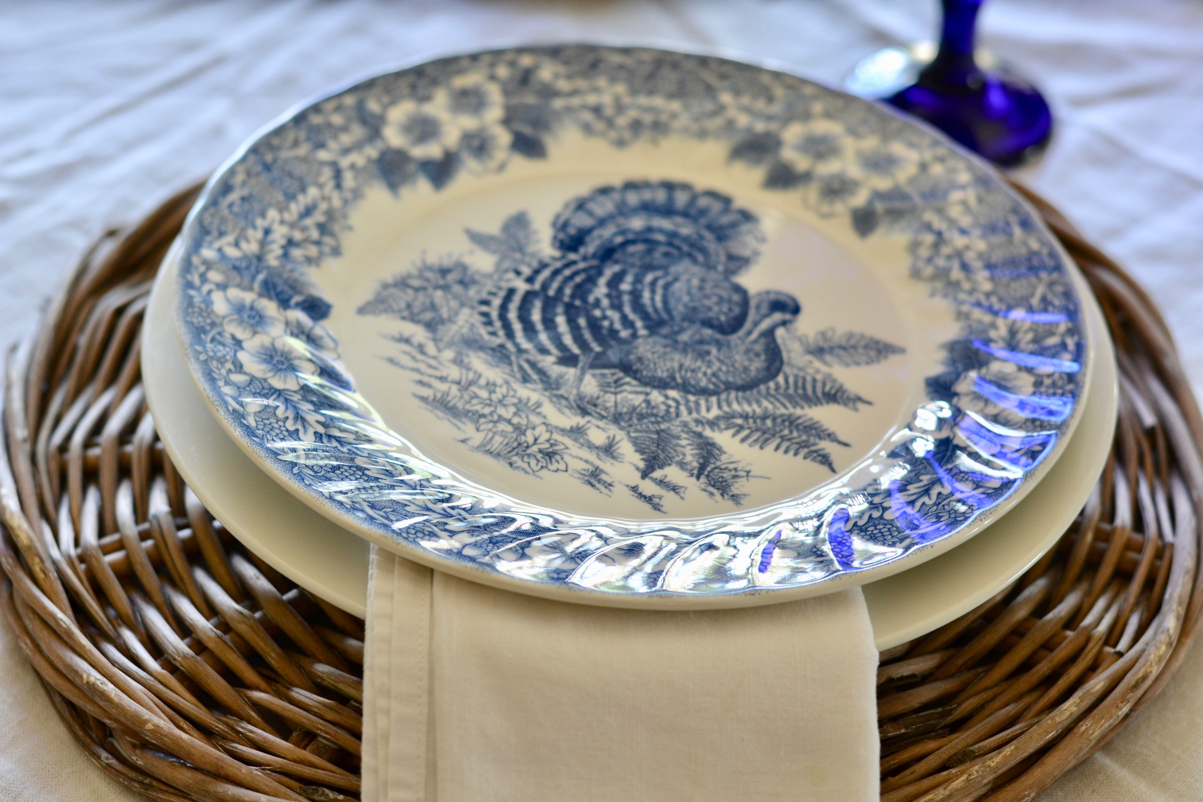 Blue and white Thanksgiving table